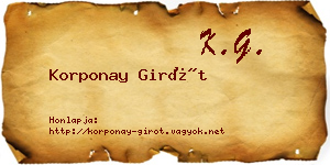 Korponay Girót névjegykártya